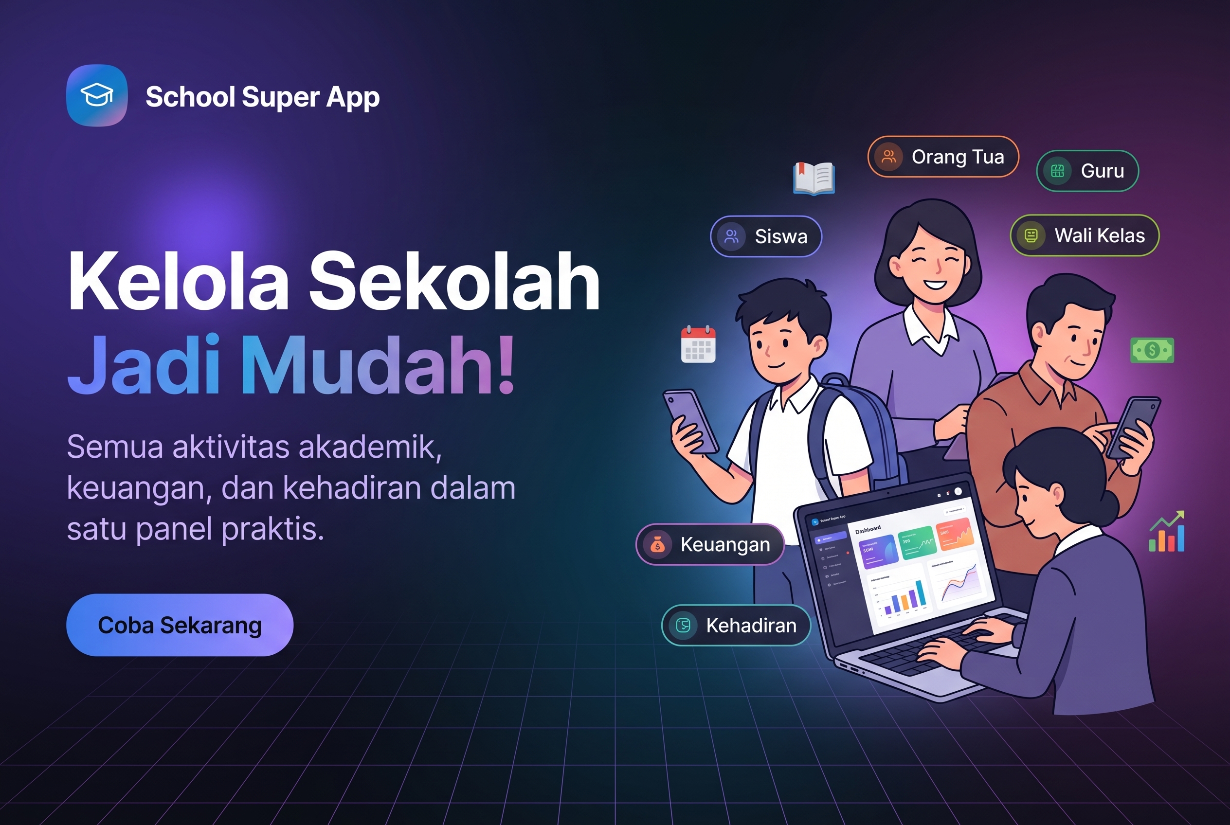 Tampilan template Schoolix ERP